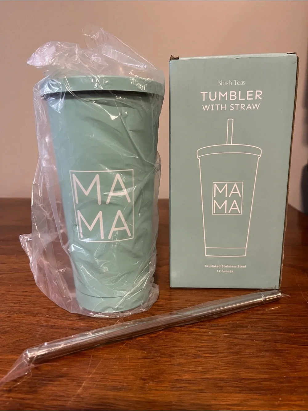 Blush Teas MAMA Insulated Tumbler With Straw New In Box 17 oz